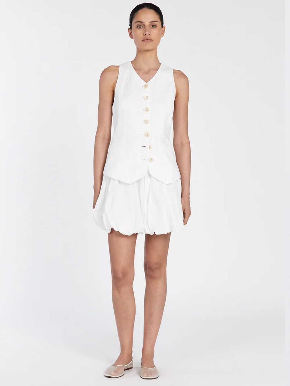 New DISSH Maria High Rise Balloon Hem White Linen Cotton Mini Skirt Boho - Picture 2 of 11